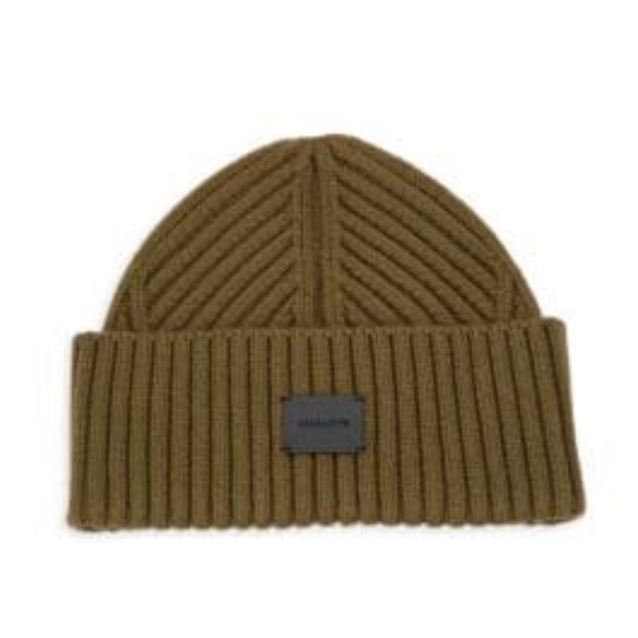 All Saints Ribbed Cuff Beanie Unisex Olive Green